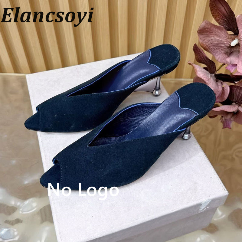 Women Shoes Size 7 - Terlikler Kadın Açık Burunlu Süet Eğimli